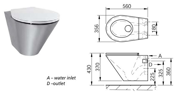 AUZ01 RVS toilet wandmodel