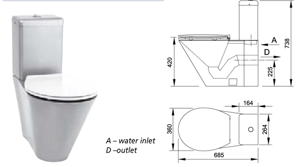 AUZ 06.N â€“ RVS stand toilet incl. spoelsysteem