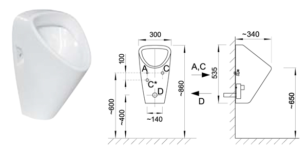 AUP5-II - Golem urinoir met ingebouwde sensor en sifon AUP5-II - Golem urinoir met ingebouwde sensor en sifon