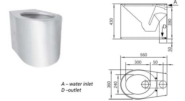 AUZ04 - RVS toilet vrijstaand antivandaal